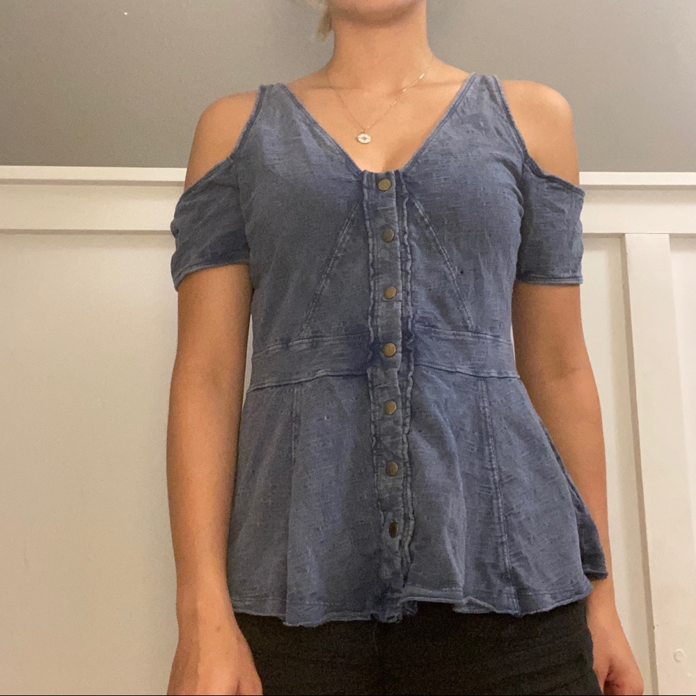Free People Jean cold shoulder Top